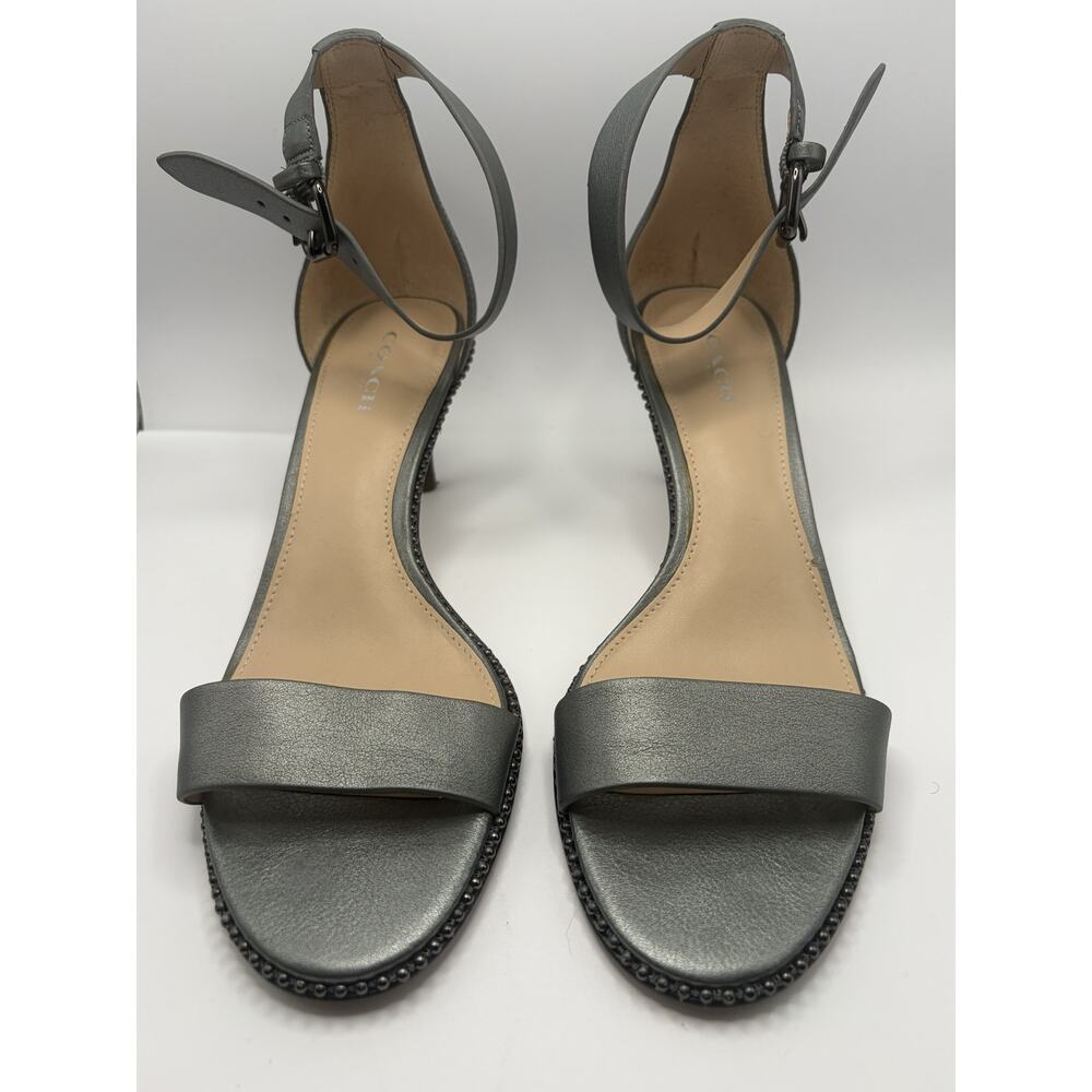 Coach Gunmetal Metallic Leather Ankle Strap Heeled Sandals Women's Size 7.5B - Picture 2 of 6